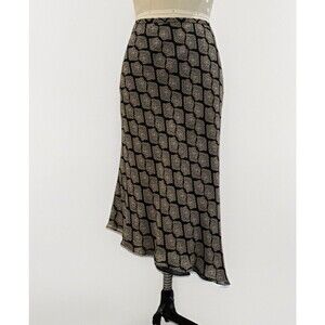 VTG Spenser Jeremy 100% Silk Geometric Midi Skirt Bias Cut Size 8 90s